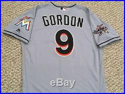 DEE GORDON size 40 #9 2017 Miami Marlins Game Jersey issued road gray 3 PATCHES