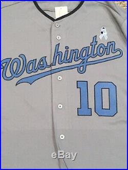 DREW size 46 #10 2016 WASHINGTON NATIONALS GAME USED JERSEY ROAD FATHERS MLB