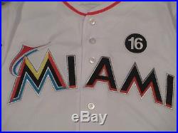 Dee Gordon size 40 #9 2017 Miami Marlins Game Jersey issued home white 3 PATCHES