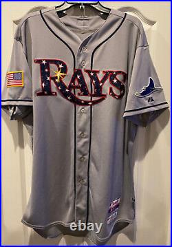 Derek Shelton Autographed Game Used 4th of July 2015 Road Jersey Tampa Rays