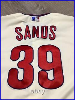 Donny Sands game used worn 2022 Phillies cream jersey MLB COA