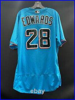 Edwards #28 Miami Marlins Game Used Stitched Authentic Jersey Spring Training
