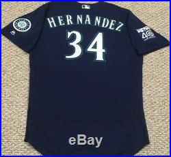 FELIX HERNANDEZ #34 2017 Seattle Mariners game used jersey road blue 40TH MLB