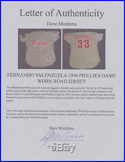 Fernando Valenzuela 1994 Game Used Philadelphia Phillies Dodgers Jersey Loa