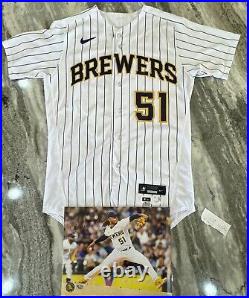 Freddy Peralta Game Worn Jersey #51- Milwaukee Brewers 2023 Season + Auto Pic