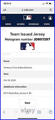 Gleyber Torres New York Yankees Team Issued Jersey 2021 MLB Auth