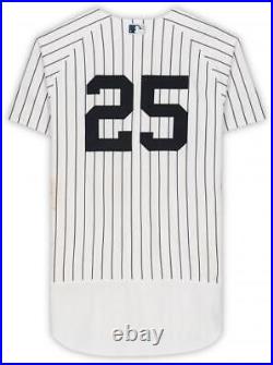 Gleyber Torres Yankees GU #25 White Pinstripe Jersey vs Red Sox on July 17, 2022