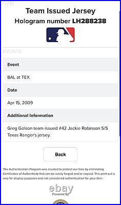 Greg Golson Team Issued Texas Rangers Jersey April 15, 2009 Jackie Robinson Day