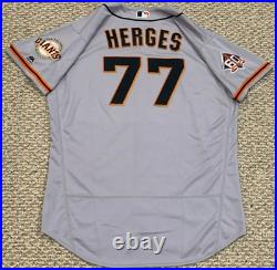 HERGES size 50 #77 2018 SAN FRANCISCO GIANTS GAME USED JERSEY ROAD GRAY MLB HOLO