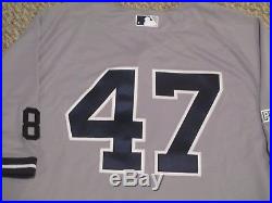 Ivan Nova sz 50 2015 Yankees Game Jersey Road Issued Berra Post patches MLB COA