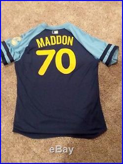 JOE MADDON #70 TAMPA BAY RAYS game used/worn jersey size 46 throwback retro