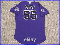 JON GRAY size 46 #55 2018 Colorado Rockies GAME USED jersey alt purple MLB HOLO