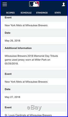 Jeremy Jeffress 2018 Memorial Day Milwaukee Brewers game used Worn Jersey MLB