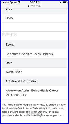 Joey Gallo Adrian Beltre 3000Hit Pudge HOF Patch Texas Rangers Game Used Jersey