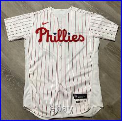 Johan Camargo game used worn 2022 Phillies pinstripe jersey MLB COA