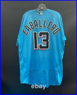 Jorge Caballero #13 Miami Marlins Game Used Stitched Authentic Jersey (minors)