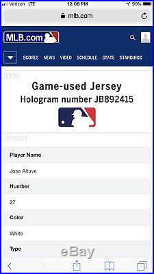 Jose Altuve Houston Astros Game Used Jersey 2017 World Series Season