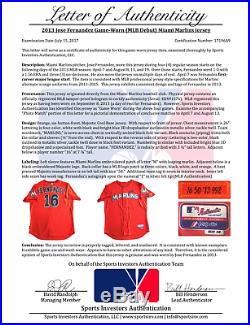 Jose Fernandez 2013 Game Worn Used & Signed 1st Debut Rookie Baseball Jersey
