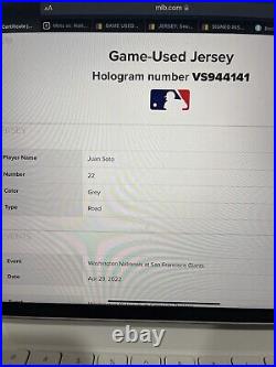 Juan Soto 2022 Game Used Jersey 3 HR Jersey / MLB Holo. 2 Nd WS Year