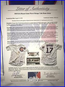 Kris Bryant Chicago Cubs Game Used Worn Jersey HR Photo Matched MLB Auth