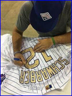 Kyle Schwarber Signed Chicago Cubs Game Used Gold Jersey Ring Ceremony Champions