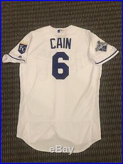 Lorenzo Cain Kansas City Royals Game Used Worn Jersey Brewers MLB Auth WS Patch