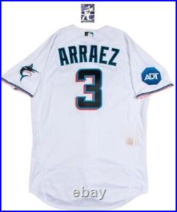 Luis Arraez Game-Used Miami Marlins Home Jersey With Topps Now Card 5 Hits