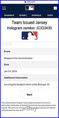 MVP CODY BELLINGER Dodgers Team Issued Home Jersey 2019 MLB Authenticated Auth