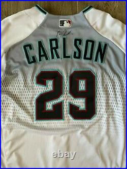 Majestic MLB Auth Arizona DBacks Dan Carlson Signed Game Used Baseball Jersey-46