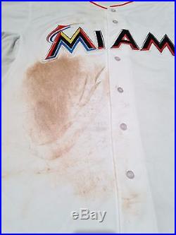 Marcell Ozuna MLB Holo Game Used Jersey 2015 Opening Day Home Miami Marlins