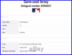 Matt Carpenter Carp Cardinals Game Worn Used Little League Classic Jersey MLBAut