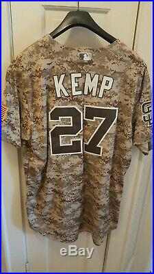 Matt Kemp 2015 military camo game used jersey MLB COA Padres