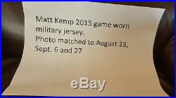 Matt Kemp 2015 military camo game used jersey MLB COA Padres