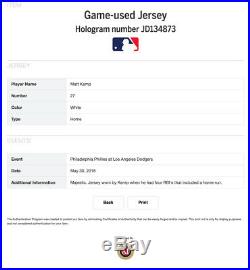 Matt Kemp Dodgers Game Used Worn Home Run Jersey MLB Authentic