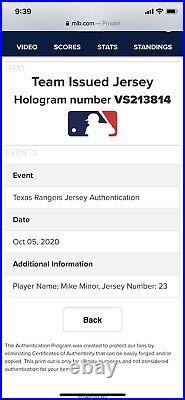 Mike Minor Inaugural Season Patch Nike Texas Rangers Game Issued Jersey 2020