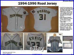 Milwaukee Brewers 1996 Game Worn Road Jersey Russell Diamond Collection sz 48