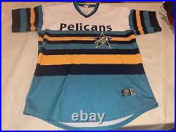 Myrtle Beach Pelicans Game Used Jake Stevens Jersey 80s Night Pitcher Stripes