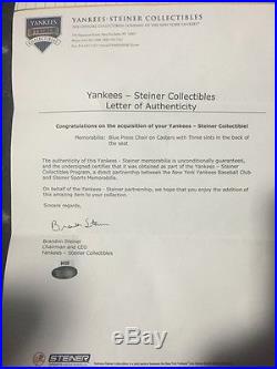 NY Yankees game used Press Box Chair Seat Yankee Stadium Steiner MLB Holo letter