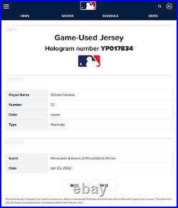 Odubel Herrera game used worn 2022 Phillies cream jersey MLB COA