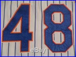 Pete Schourek #48 sz 48 1992 New York Mets Game used jersey Home White Pinstripe
