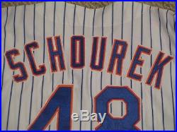 Pete Schourek #48 sz 48 1992 New York Mets Game used jersey Home White Pinstripe