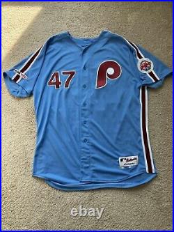Phillies Jersey James Pazos Team Game Issued Used Worn Powder Blue Retro 2019 50
