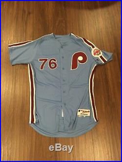 Phillies Team Game Issued Used Worn Powder Blue Retro Jersey Jesmuel Valentin 76