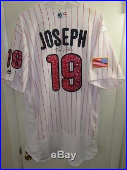 Phillies Tommy Joseph Game Used 2017 Stars & Stripe Jersey MLB COA Photo Matched