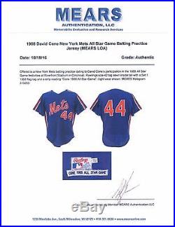 RARE 1988 David Cone Game Used All Star Game New York Mets Jersey Mears COA