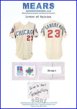 Ryne Sandberg 1992 Chicago Cubs Game Used Worn Road Jersey Mears Loa