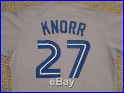 Randy Knorr #27 size 44 1993 Toronto Blue Jays Game used jersey Road Gray CHAMPS