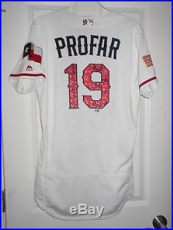 Rangers 2018 Game-Used Unwashed 4th of July Jersey INF# 19 Jurickson Profar