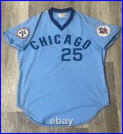 Rare 1976 Chicago Cubs Original Blue Dual Patch Game Worn Jersey Jim Marshall