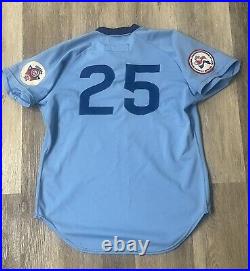 Rare 1976 Chicago Cubs Original Blue Dual Patch Game Worn Jersey Jim Marshall